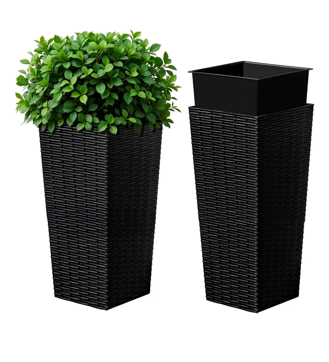 Macetero 30X22X57Cm Negro Casa Viva