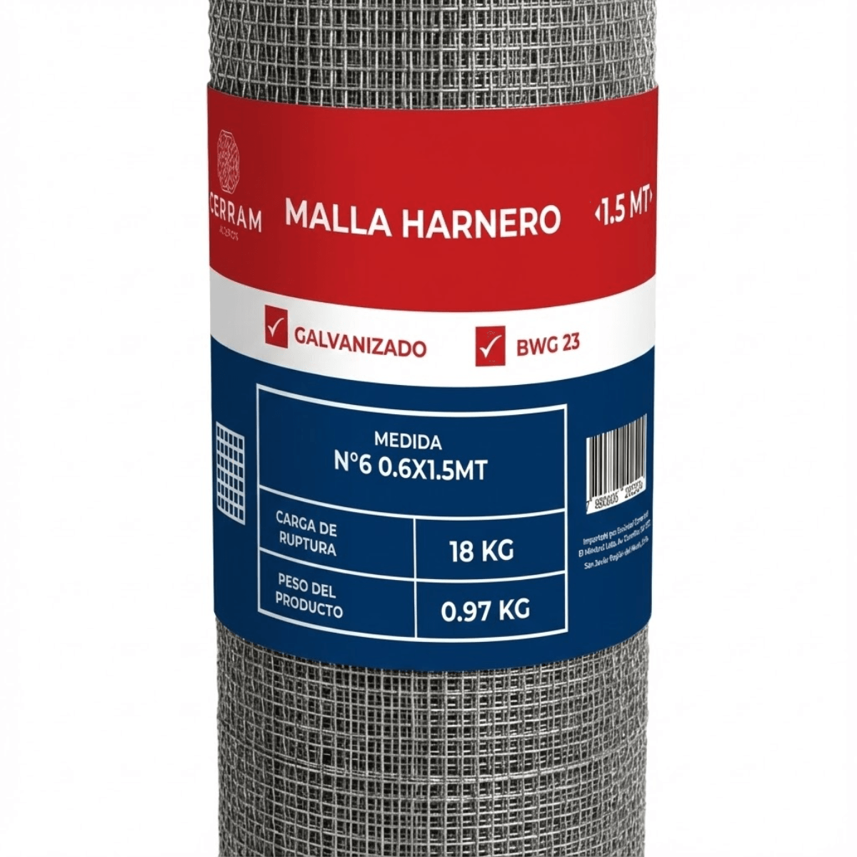Malla Harnero Rollo 0.6X1.5Mt Cerram Malla Harnero N° 6 Rollo 0.6X1.5Mt Cerram