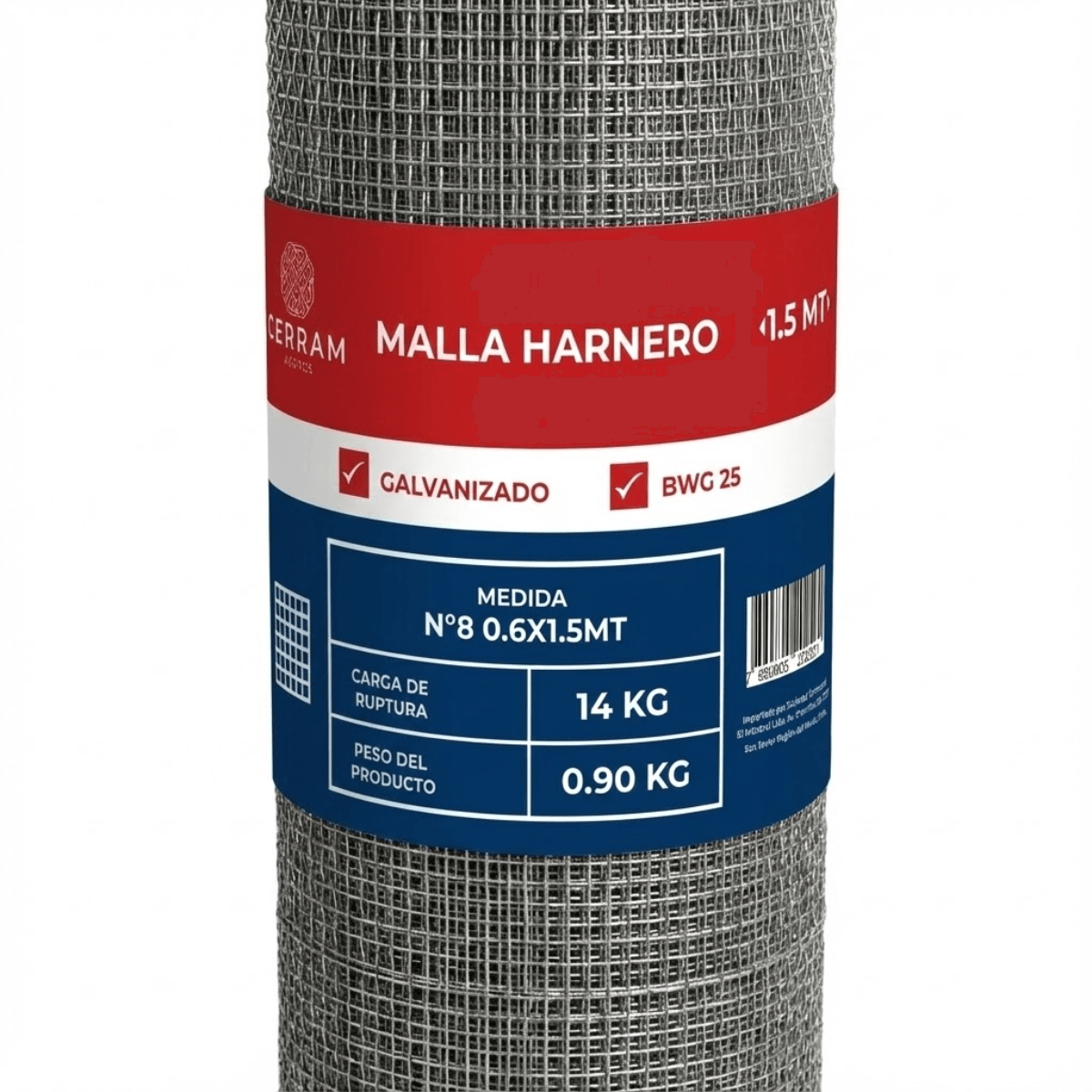 Malla Harnero Rollo 0.6X1.5Mt Cerram Malla Harnero N° 8 Rollo 0.6X1.5Mt Cerram