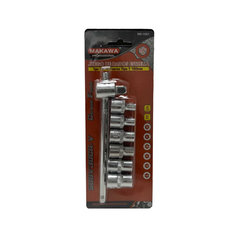 Dados Punta Estrella 7 Piezas 3/8 Dr E6,8,10,11,12,14 Makawa