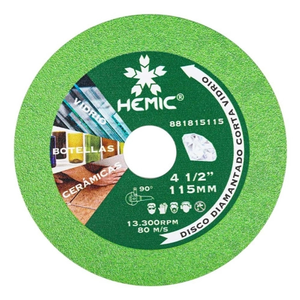 Disco Diamantado 115X3X22.23Mm Corte Vidrio Hemic