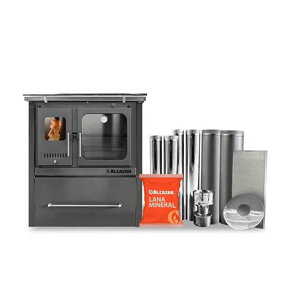 Cocina A Leña Combustion Lenta M80 Gris Con Kit 5" Alcazar